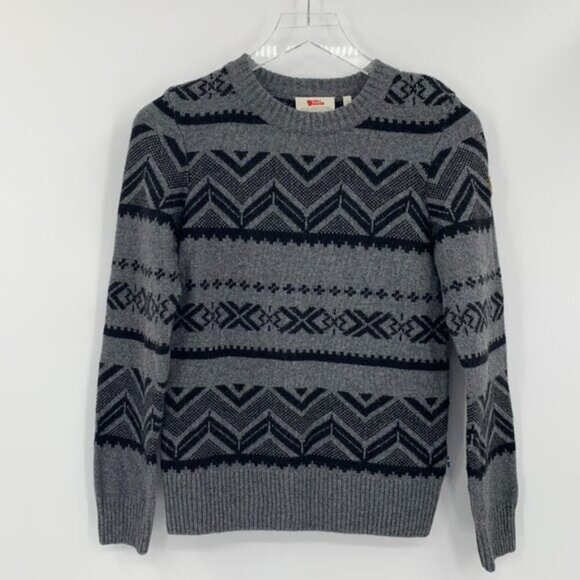 Fjallraven Greenland Re-Wool Pattern sweater gray black fair isle new women XXS - Picture 2 of 6